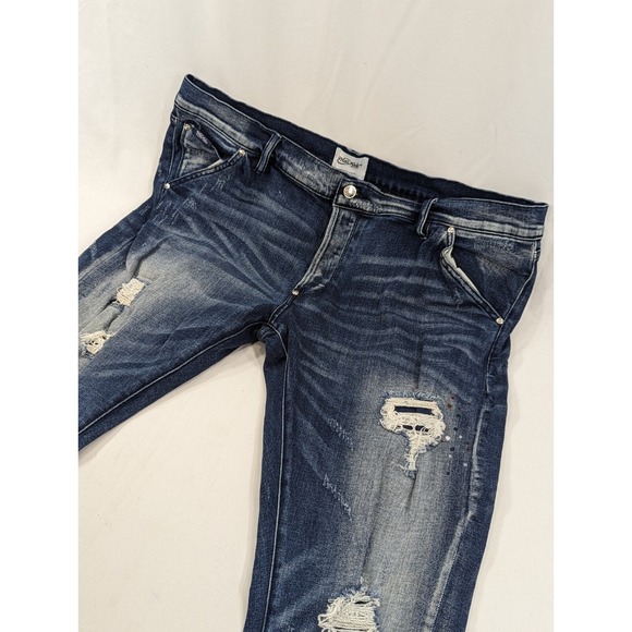 MacKeen Other - MacKeen Blue Jeans Pain Splatter Distressed Skinny Stretch‎ SZ 42x32 Zip Ankle